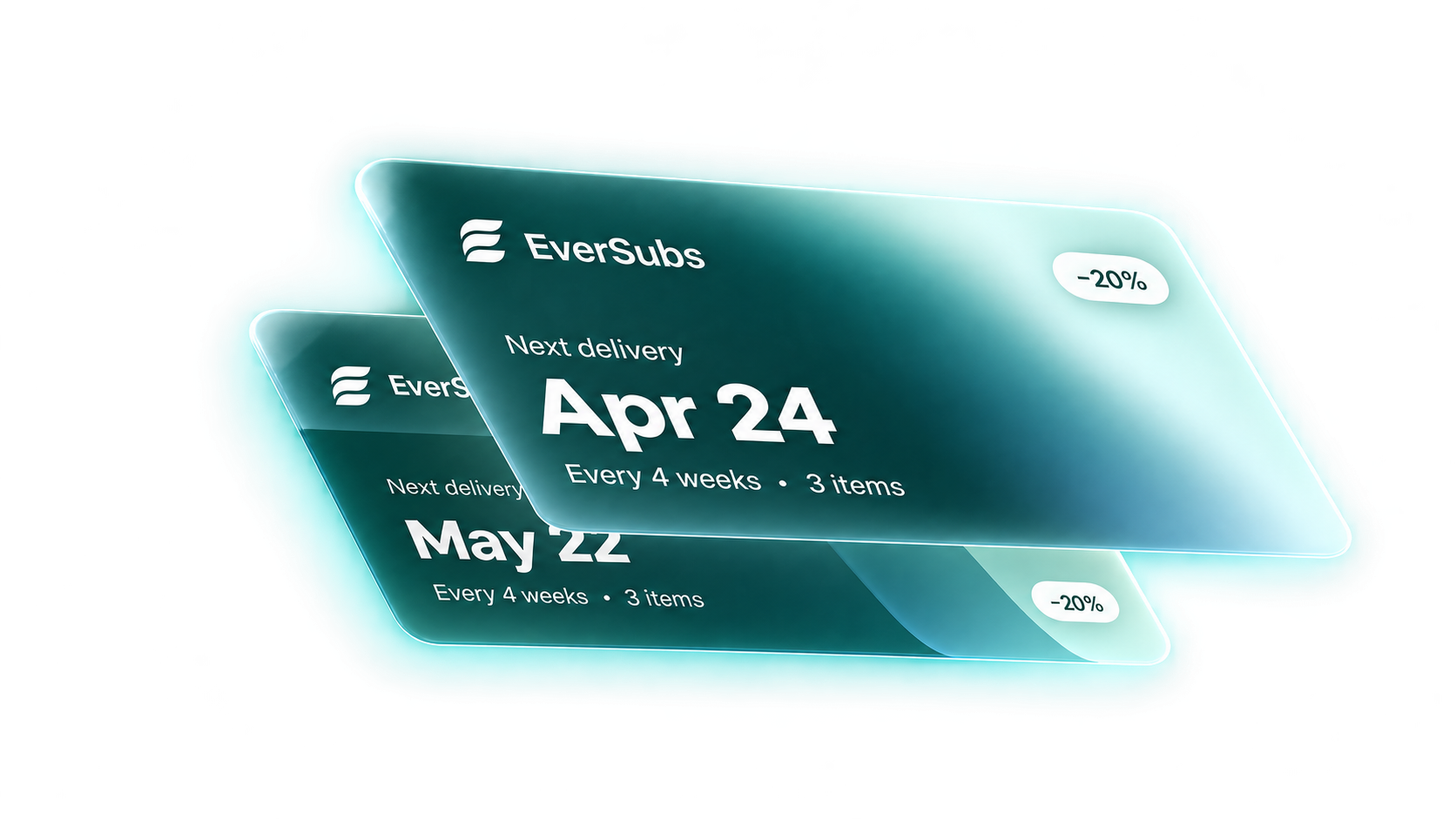 Stacked EverSubs delivery cards showing next delivery Apr 24, every 4 weeks